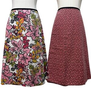 Vintage 70s Handmade Leaf Floral Botanical Adjustable Reversible Wrap Midi Skirt